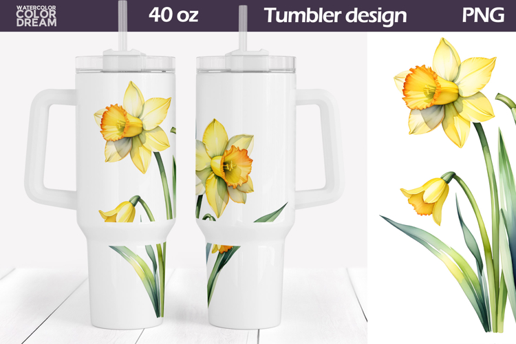 Watercolor Daffodils Tumbler PNG | Spring Floral Wrap