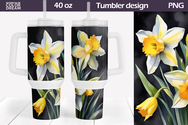 Watercolor Daffodils Tumbler PNG | Spring Floral Wrap
