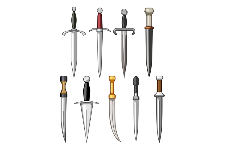 Daggers and short swords weapon collection illustration