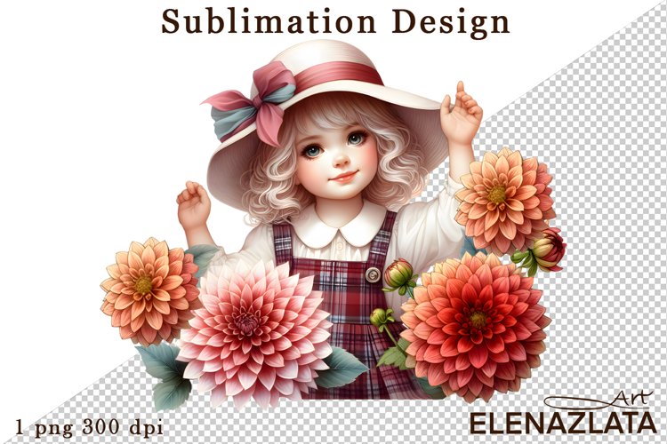 Watercolor dahlia girl flowers clipart, flowers Sublimation