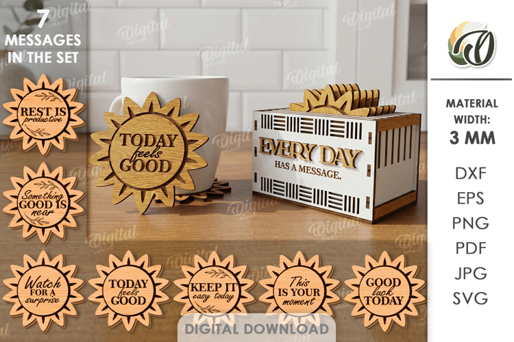 Daily Mood Coasters Laser Cut. Drink Coaster SVG