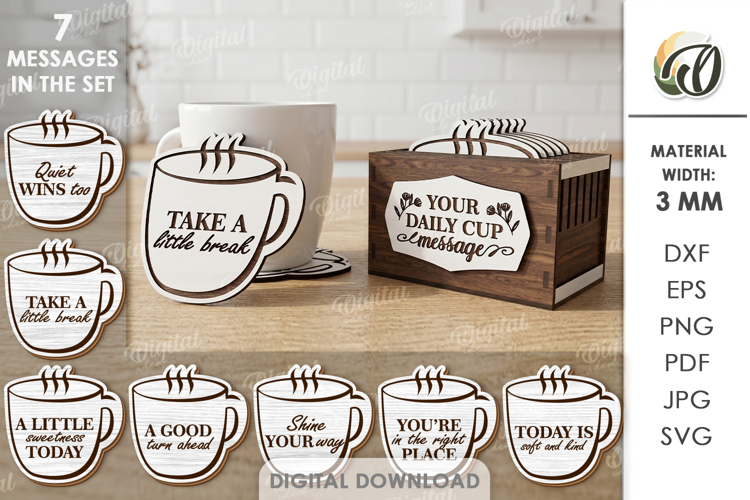 Daily Mood Coasters Laser Cut. Drink Coaster SVG