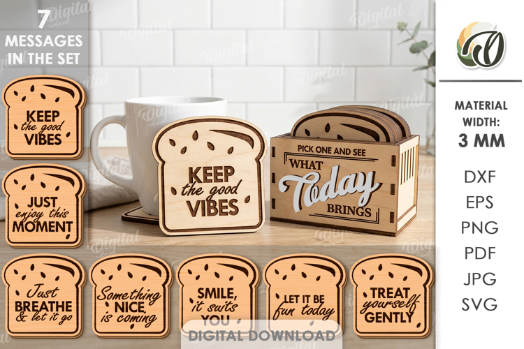 Daily Mood Coasters Laser Cut. Drink Coaster SVG