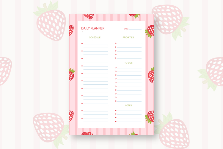 Strawberry Daily Planner Template | Daily Planner
