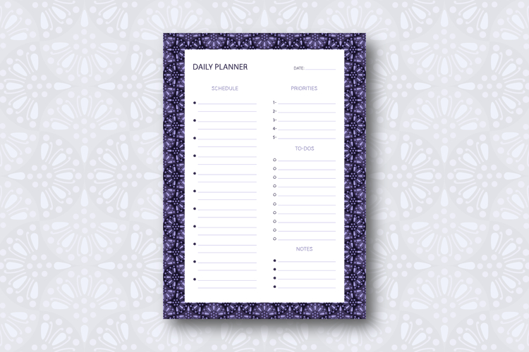 Daily Planner Template With Ogee Pattern | Daily Planner