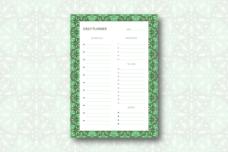 Daily Planner Template With Ogee Pattern | Daily Planner