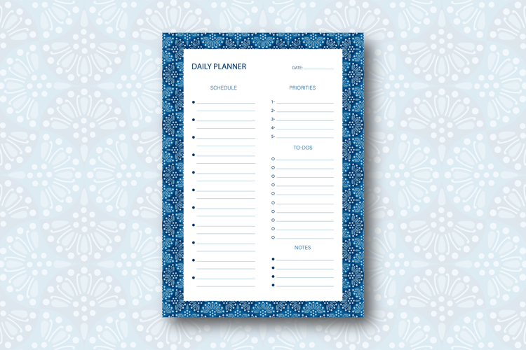 Daily Planner Template With Ogee Pattern | Daily Planner