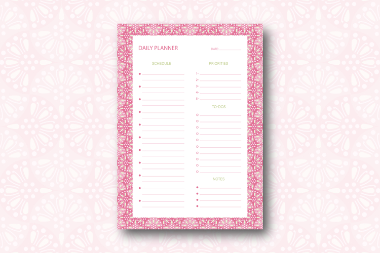 Daily Planner Template With Ogee Pattern | Daily Planner