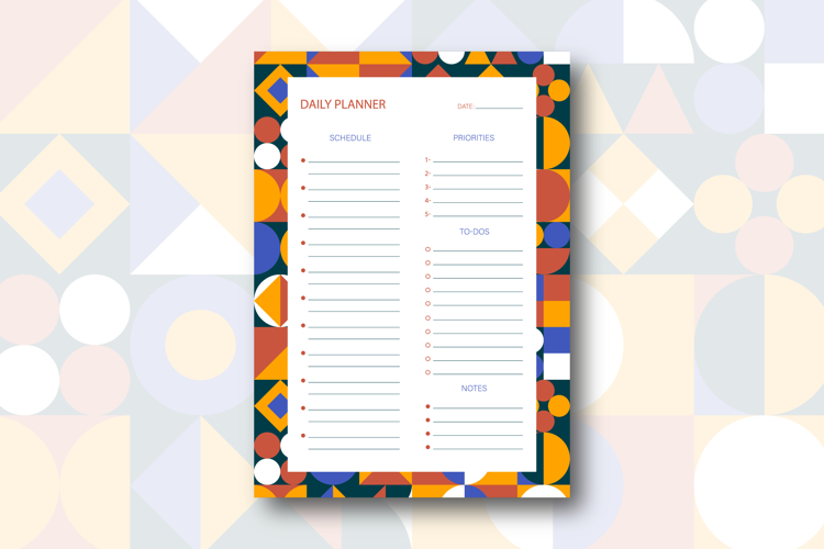 Daily Planner Template with Bauhaus Pattern | Daily Planner