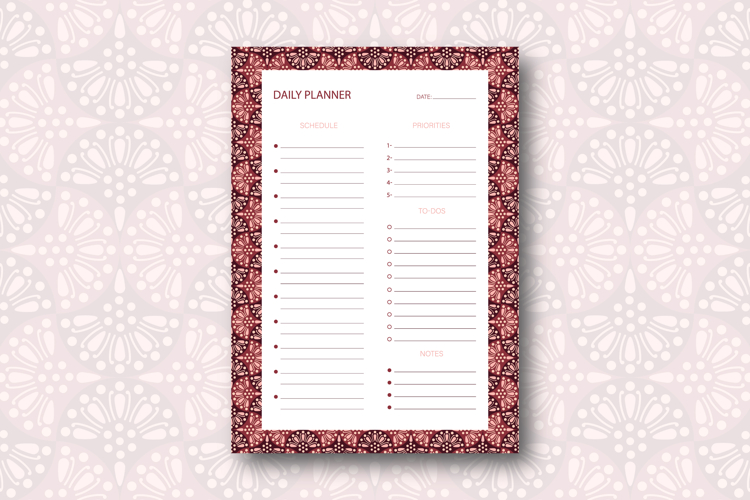 Daily Planner Template With Ogee Pattern | Daily Planner