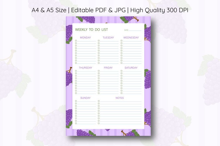 Grapes Weekly To Do List Template | To do list example image 1