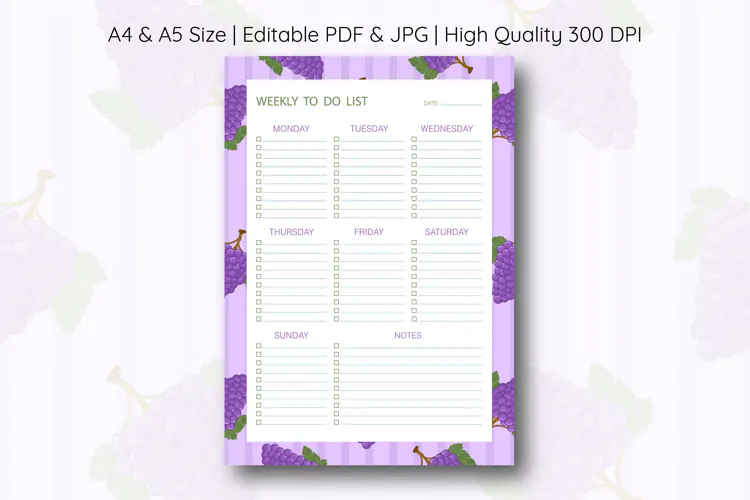 Grapes Weekly To Do List Template | To do list