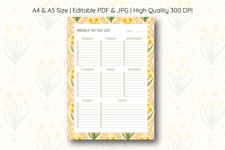 Daffodil Flower Weekly To Do List Template | To do list example image 1
