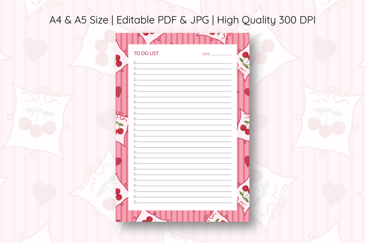 Cherry Coquette Heart Stripe To Do List | To do list