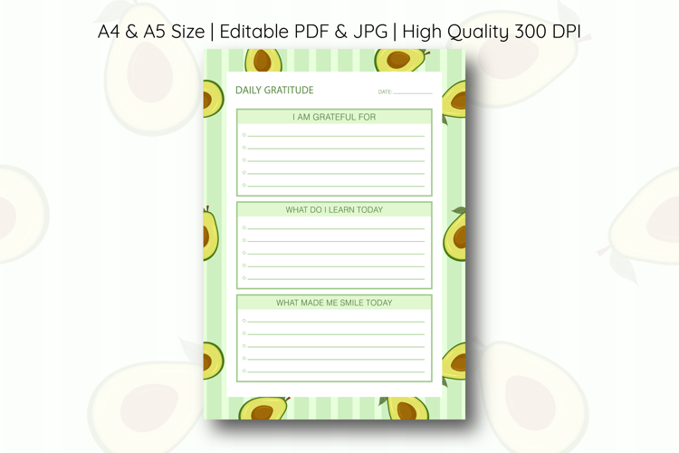 Avocado Daily Gratitude Planner Template | Daily Planner
