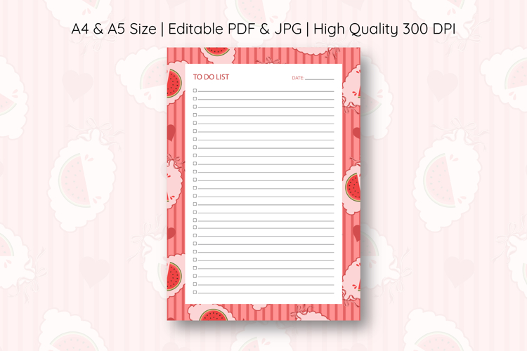 Watermelon Coquette Heart Stripe To Do List | To do list example image 1