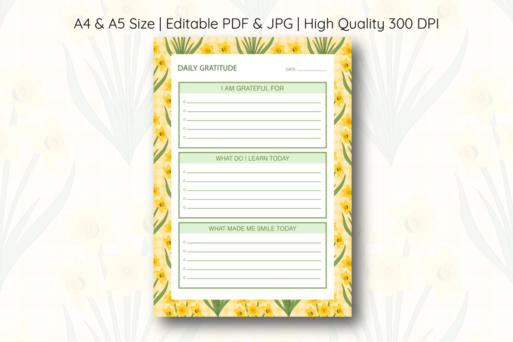 Daffodil Flower Daily Gratitude Planner | Daily Planner