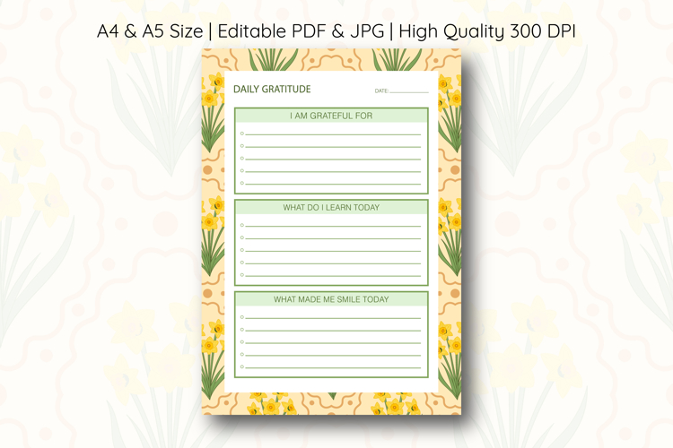 Daffodil Flower Daily Gratitude Planner | Daily Planner