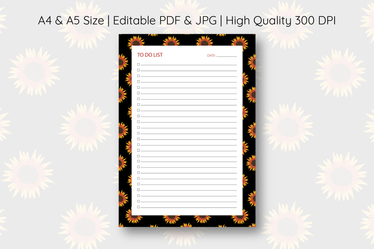 Sunflower To Do List Template | To do list