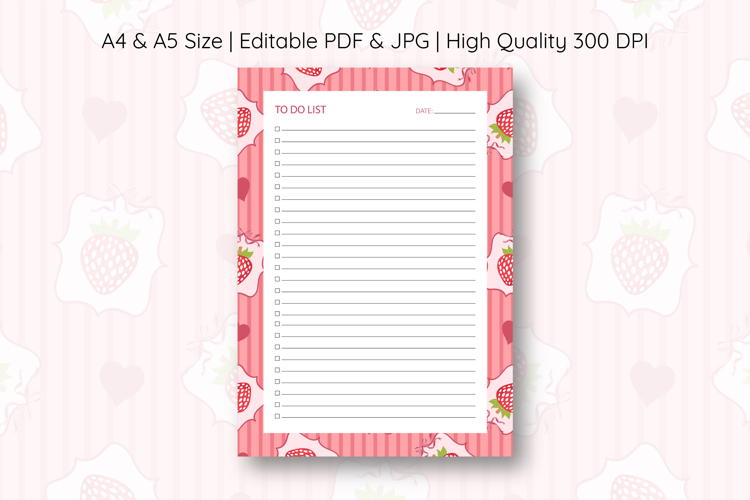 Strawberry Coquette Heart Stripe To Do List | To do list example image 1