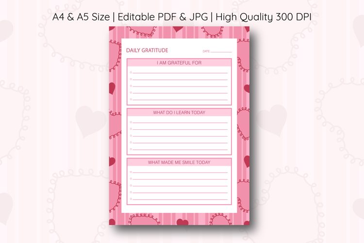 Heart Stripe Daily Gratitude Planner | Daily Planner