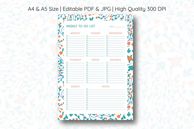 Disty Flower Weekly To Do List Template | To do list