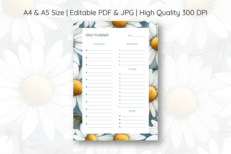 Watercolor Daisy Flower Daily Planner | Daily Planner