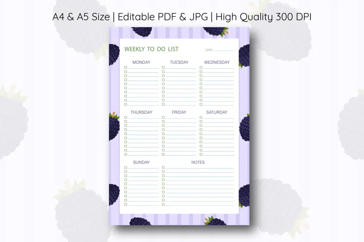 Blackberry Weekly To Do List Template | To do list