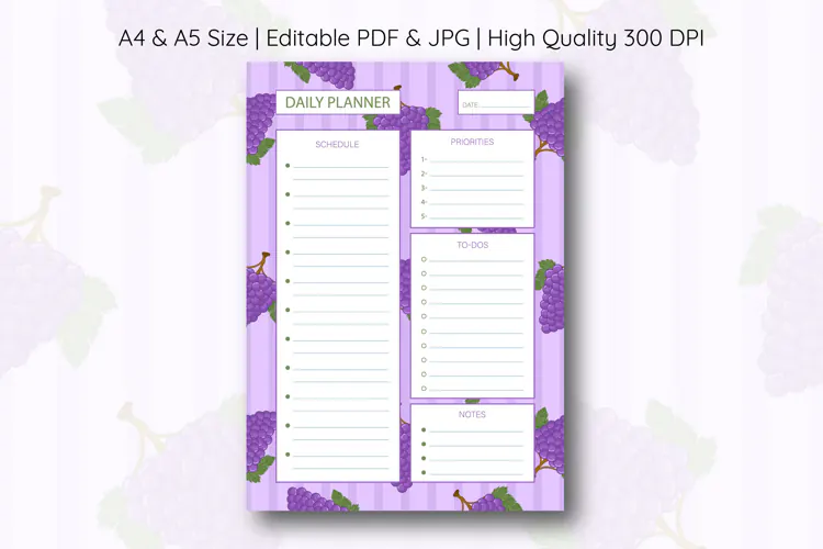 Grapes Daily Planner Template | Daily Planner