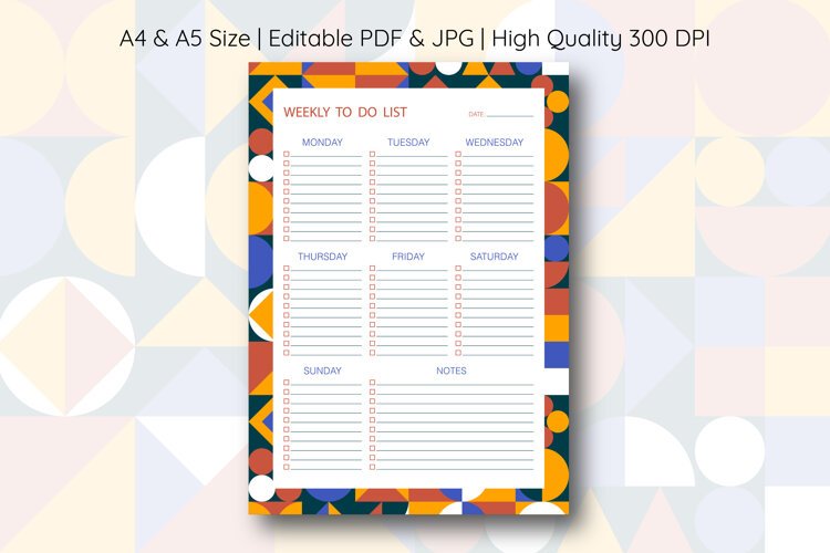 Bauhaus Pattern Weekly Planner | Weekly To do list example image 1