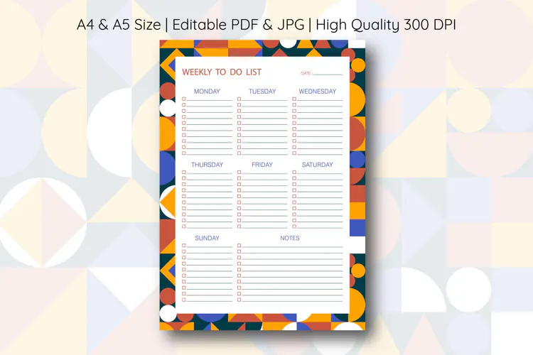 Bauhaus Pattern Weekly Planner | Weekly To do list