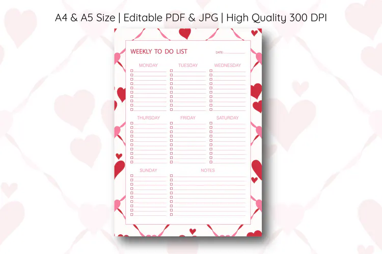 Heart Weekly To Do List Template | To do list