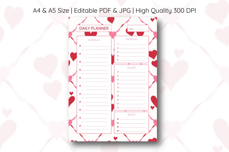 Heart Daily Planner Template | Daily Planner