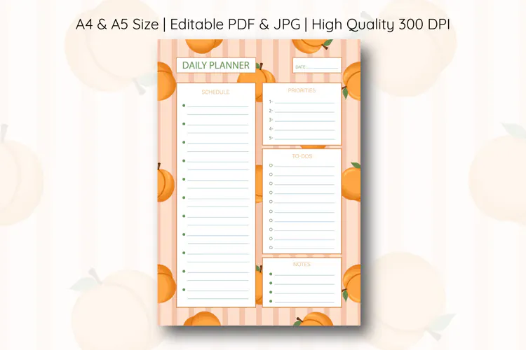 Peach Daily Planner Template | Daily Planner