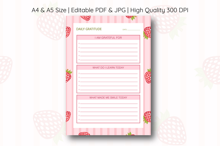 Strawberry Daily Gratitude Planner | Daily Planner