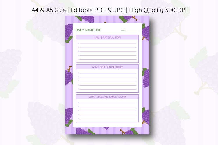 Grapes Daily Gratitude Planner | Daily Planner