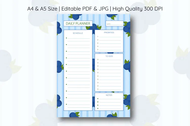 Blueberry Daily Planner Template | Daily Planner