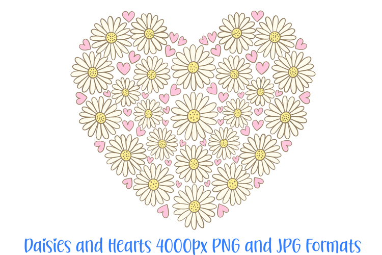 Daisies and Hearts Floral Flower Wreath Clipart PNG