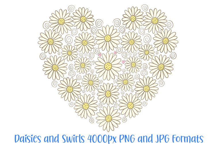 Daisies and Swirls Floral Flower Wreath Clipart PNG