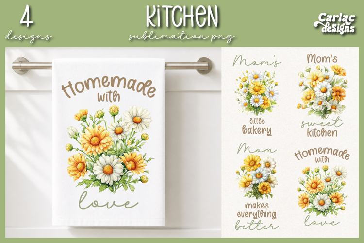 Cute Mom Kitchen Towel Sublimation, Daisies Kitchen Towel