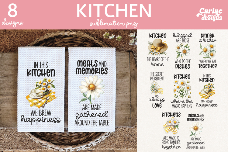 Daisies Kitchen Towel Sublimation, Farmhouse Kitchen Towel