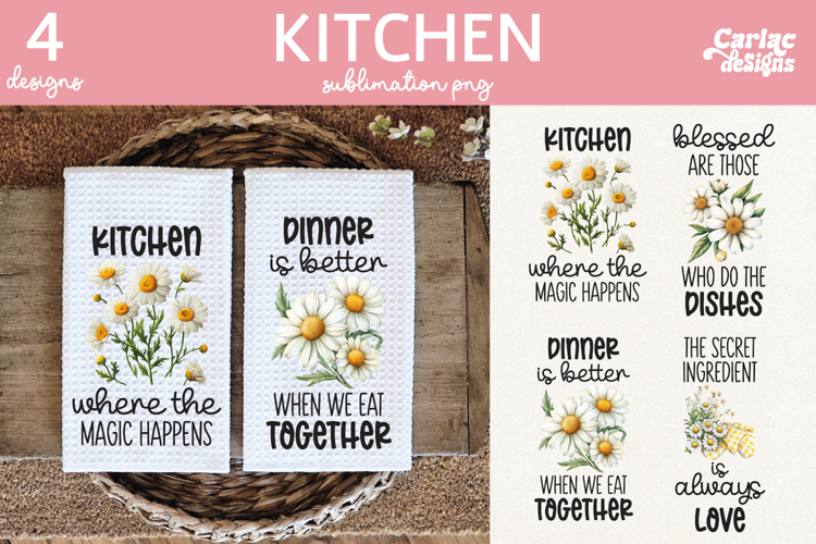 Daisies Kitchen Towel Sublimation, Farmhouse Kitchen Towel