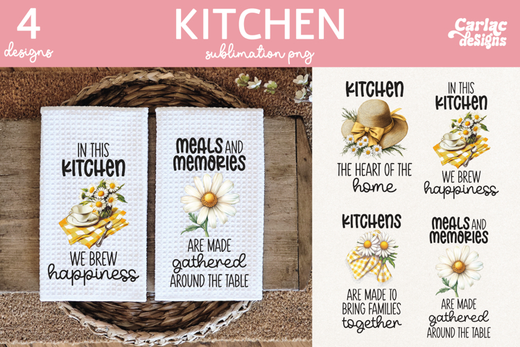 Daisies Kitchen Towel Sublimation, Farmhouse Kitchen Towel