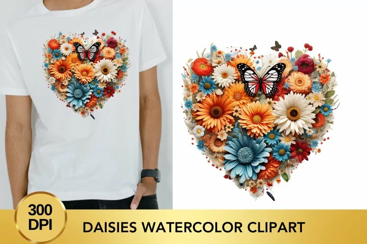 Valentine's Day daisies Watercolor Clipart