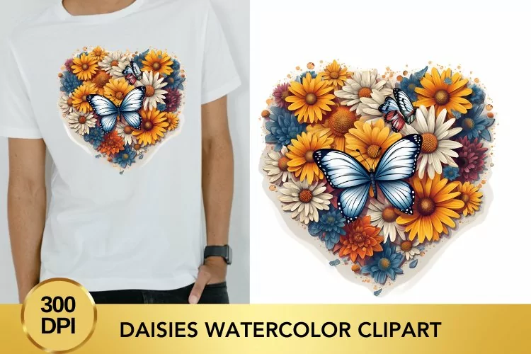 Valentine's Day daisies Watercolor Clipart