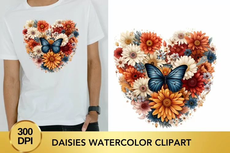 Valentine's Day daisies Watercolor Clipart