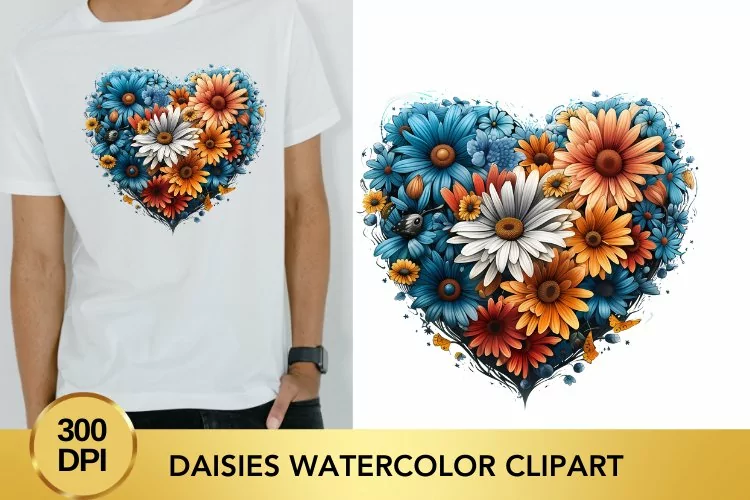 Valentine's Day daisies Watercolor Clipart
