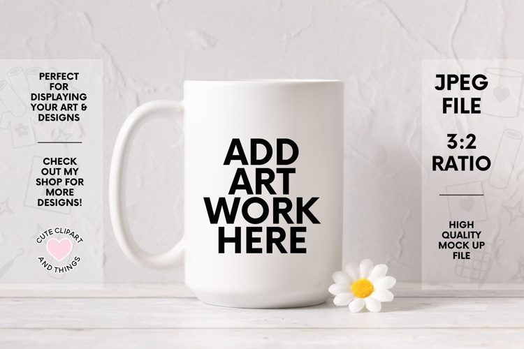 Mug Mock Up | Simple 15oz Mug Mock Up With Daisy