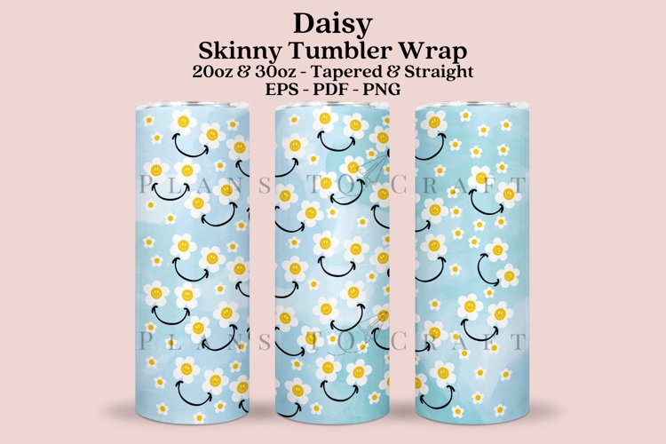 Daisy Blue Watercolor Skinny Tumbler Sublimation Wrap