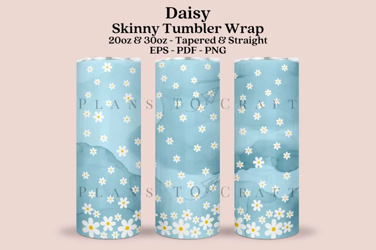 Daisy Blue Watercolor Skinny Tumbler Sublimation Wrap